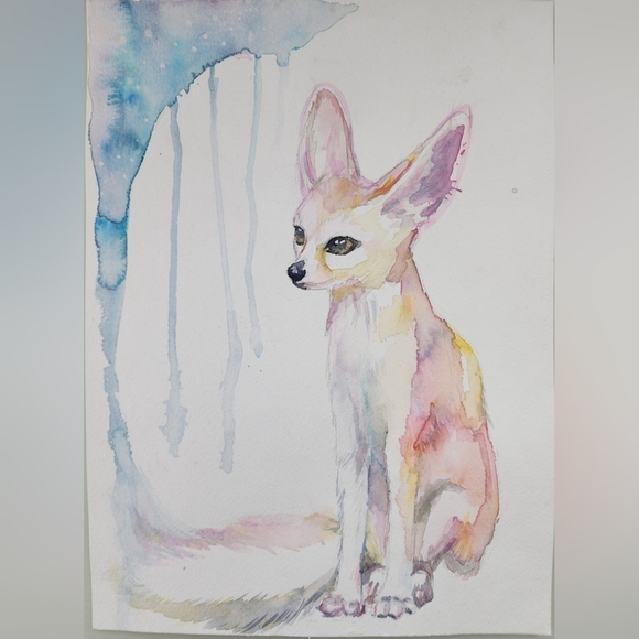 Original Hand-Painted Rainbow Fennec Fox Watercolor Artwork - 15" x 11" - Picture 5 of 5
